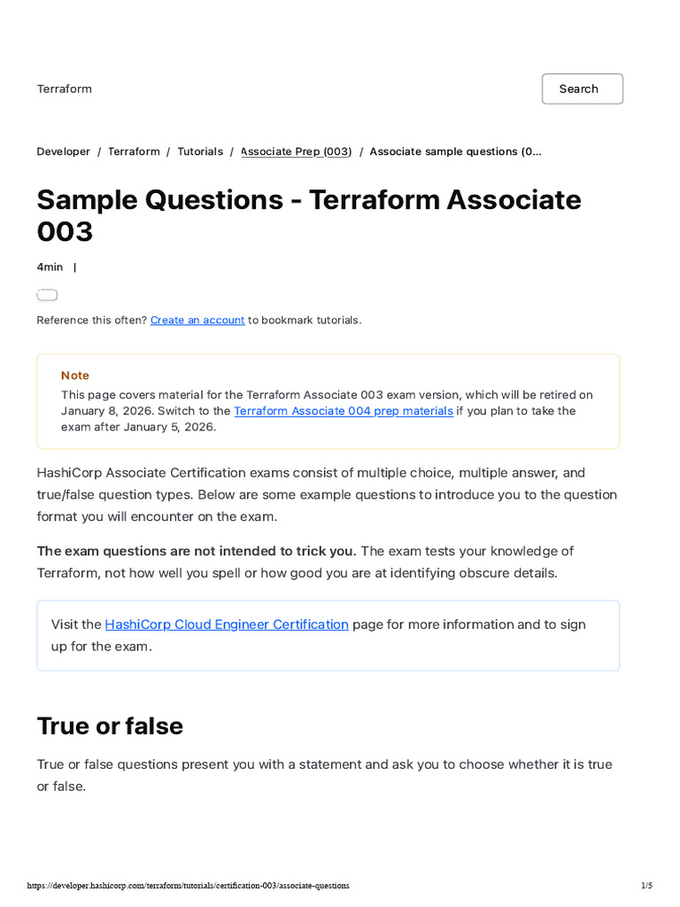 Sample Questions - Terraform Associate 003 - Terraform - HashiCorp ...