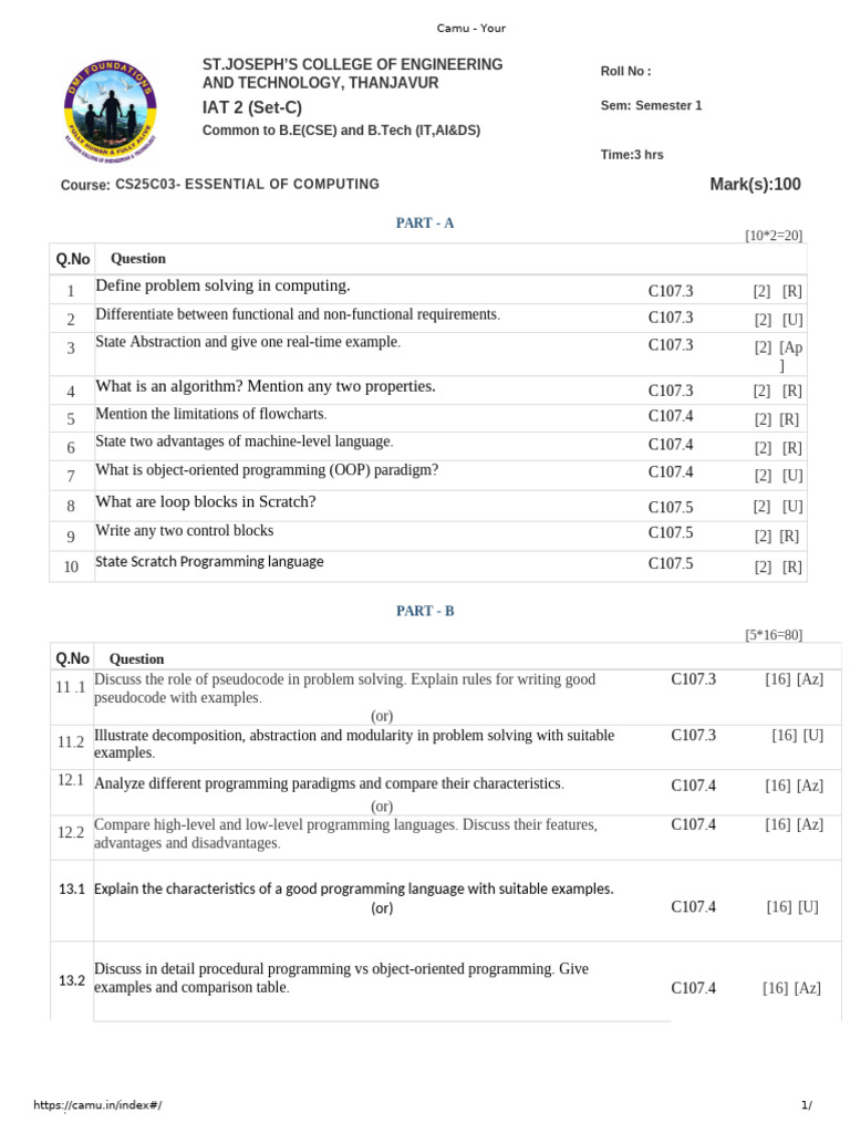 Essential of Computing Set c(Iat-2) | PDF | Computer Programming ...