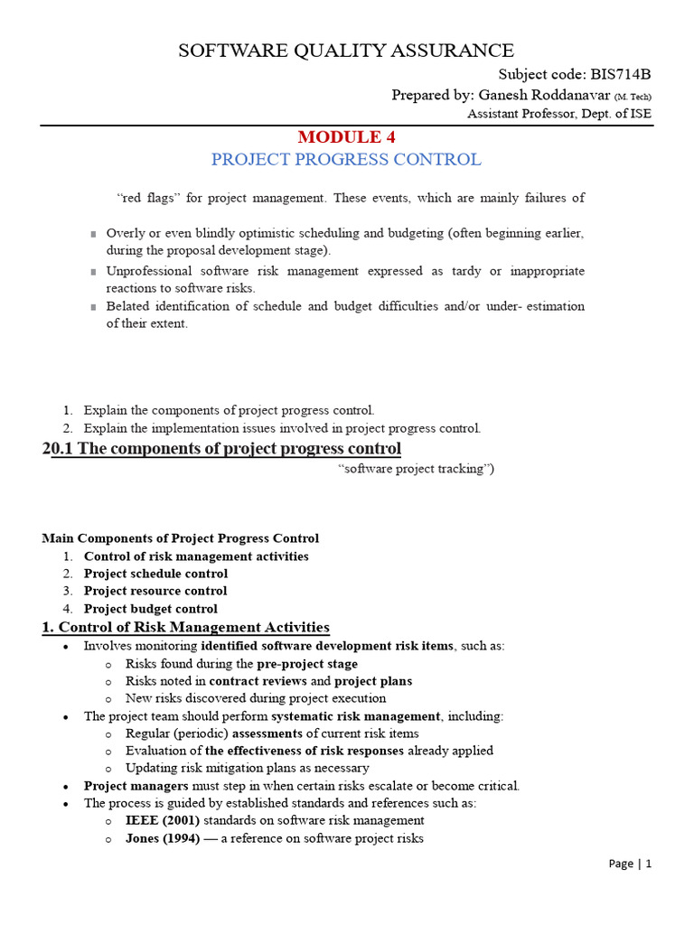 Project Progress Control in Software QA | PDF | Performance Indicator ...