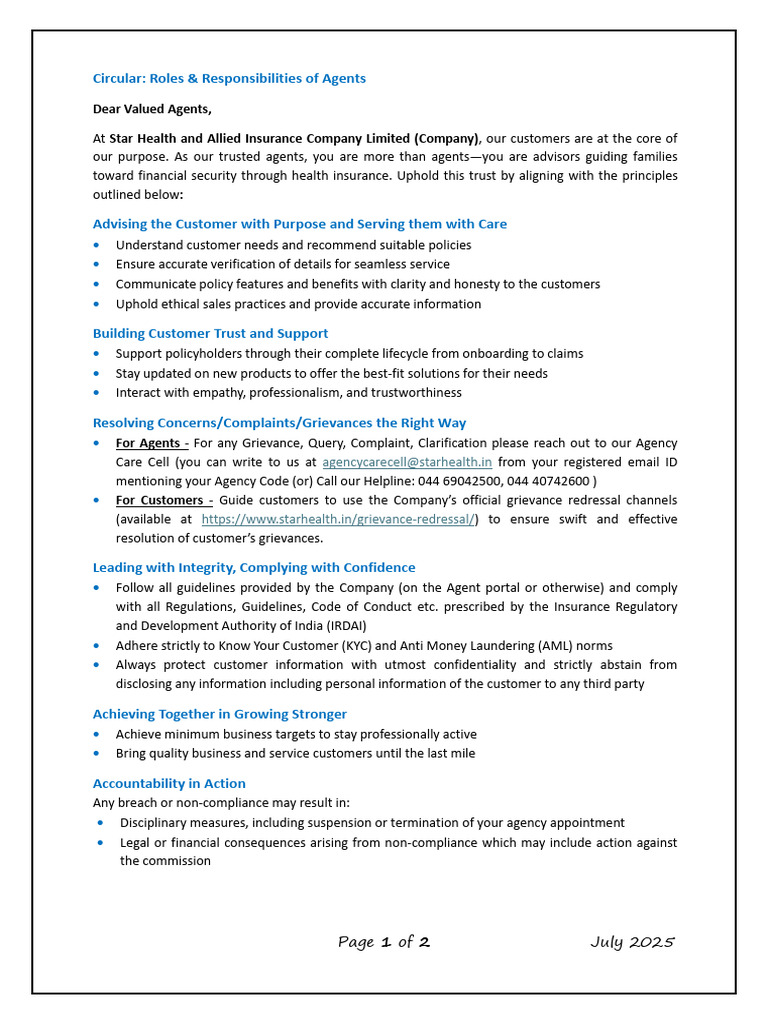 Circular Roles Responsibilities of Agents | PDF | Insurance | Business
