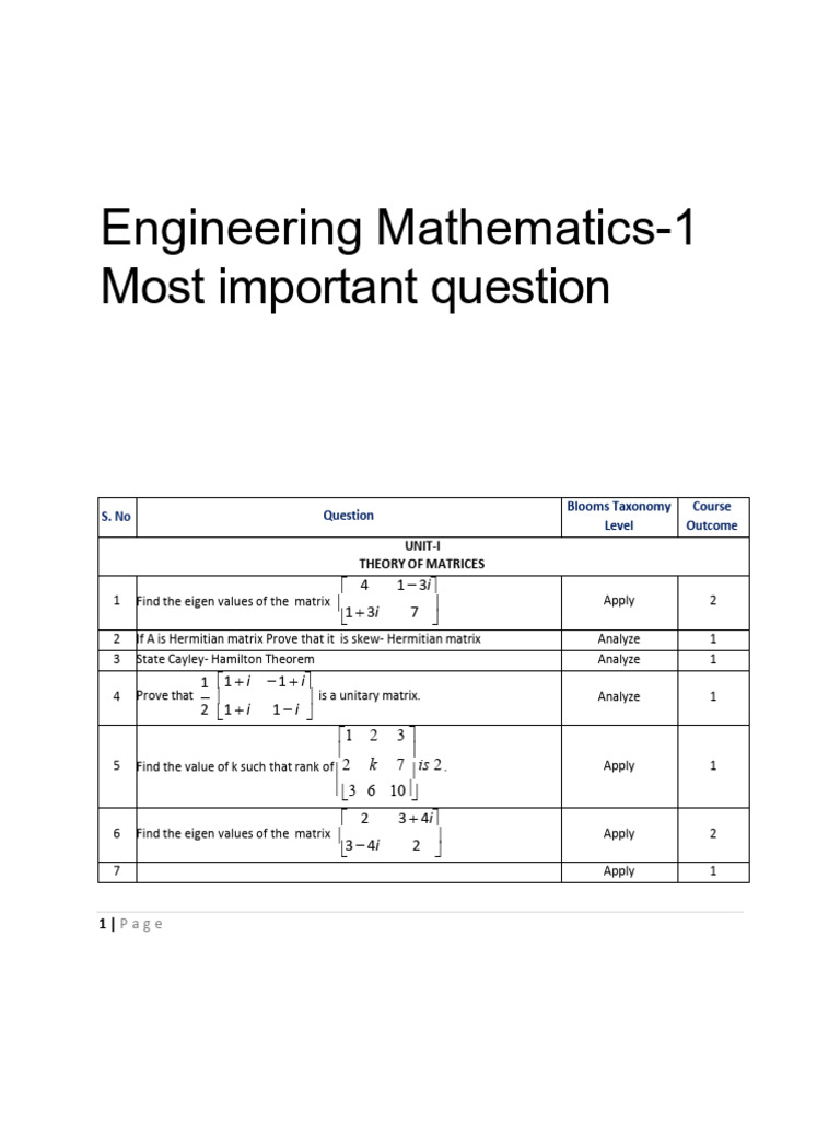 Engineering Mathematics Exam Questions | PDF | Matrix (Mathematics ...