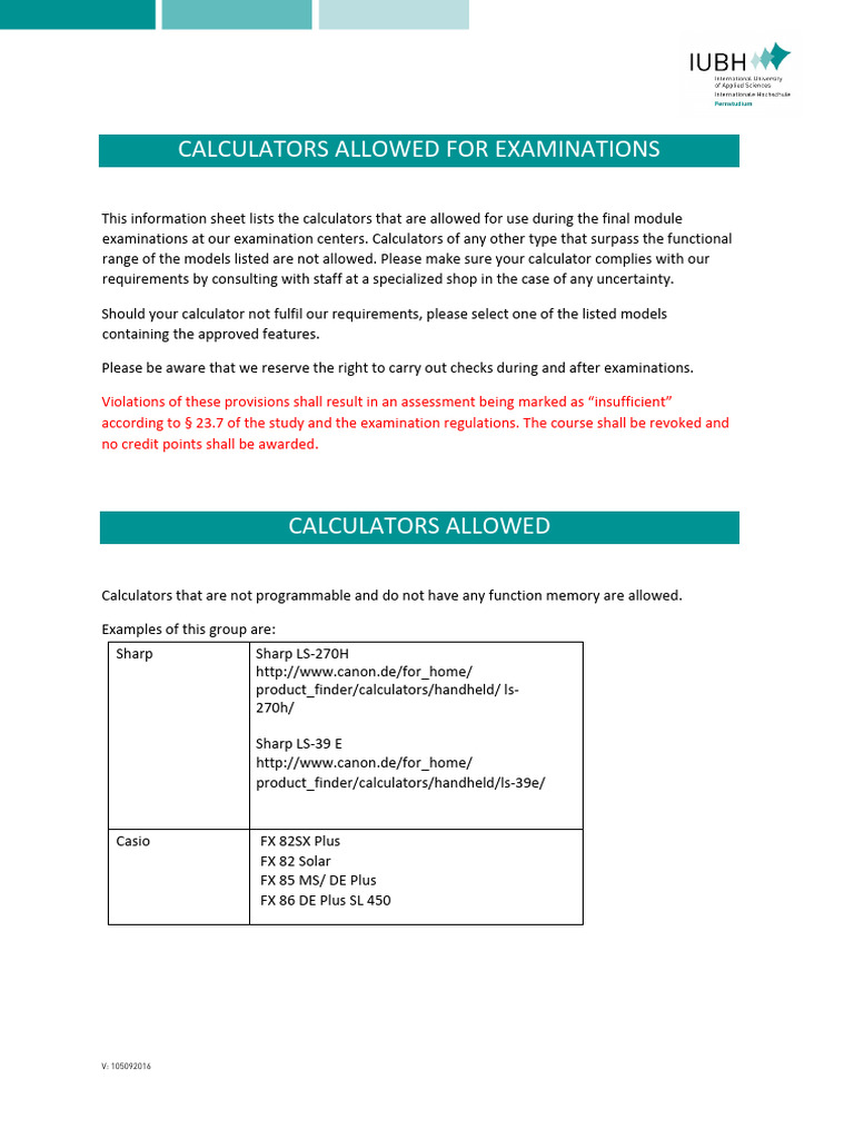 listofallowedcalculators | PDF | Calculator | Computer Hardware