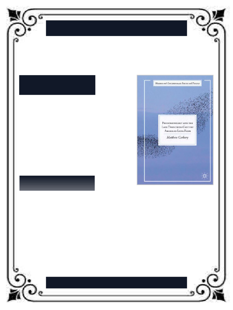 Phenomenology and The Late Twentieth-Century American Long Poem Matthew ...