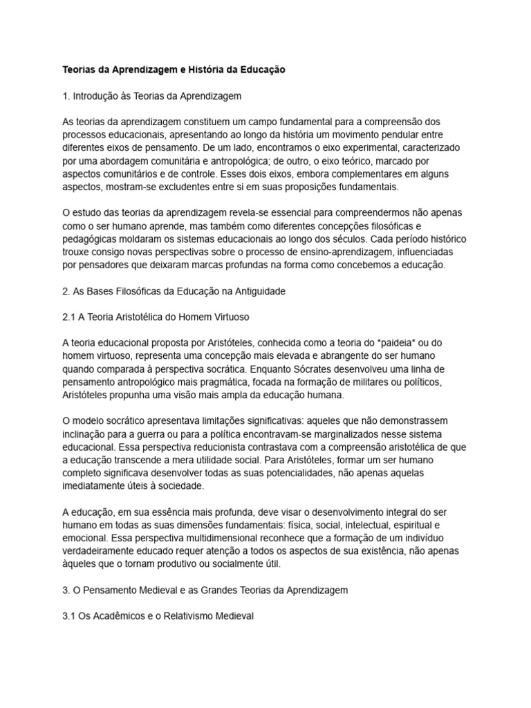Teorias da Aprendizagem na Educação | PDF | Pensamento | Pedagogia