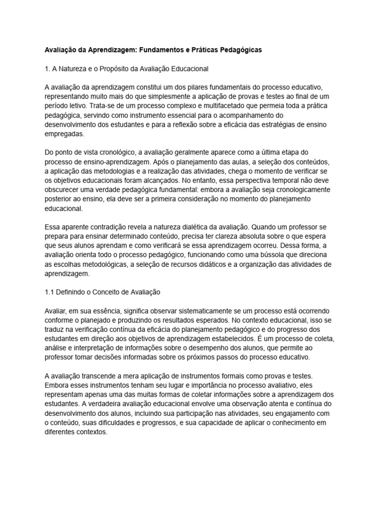 Avaliação da Aprendizagem na Educação | PDF | Aprendizado | Pedagogia