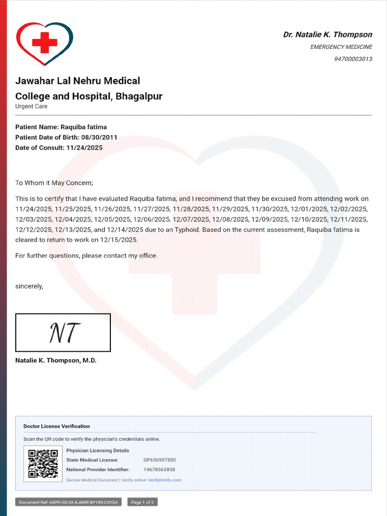 Doctor Note With Signature | PDF