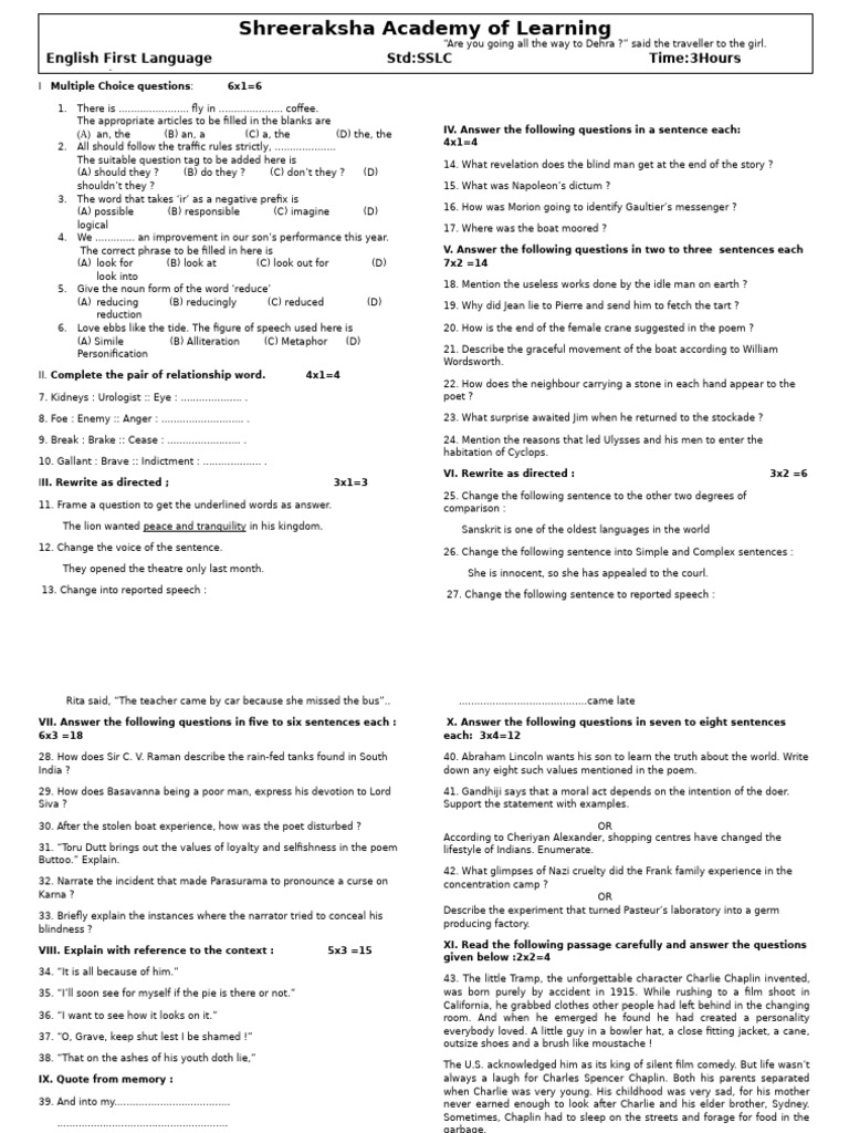 English Language Practice Questions | PDF