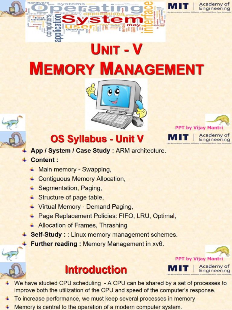 OS Unit V - Memory Management PPT by Vijay Mantri | PDF