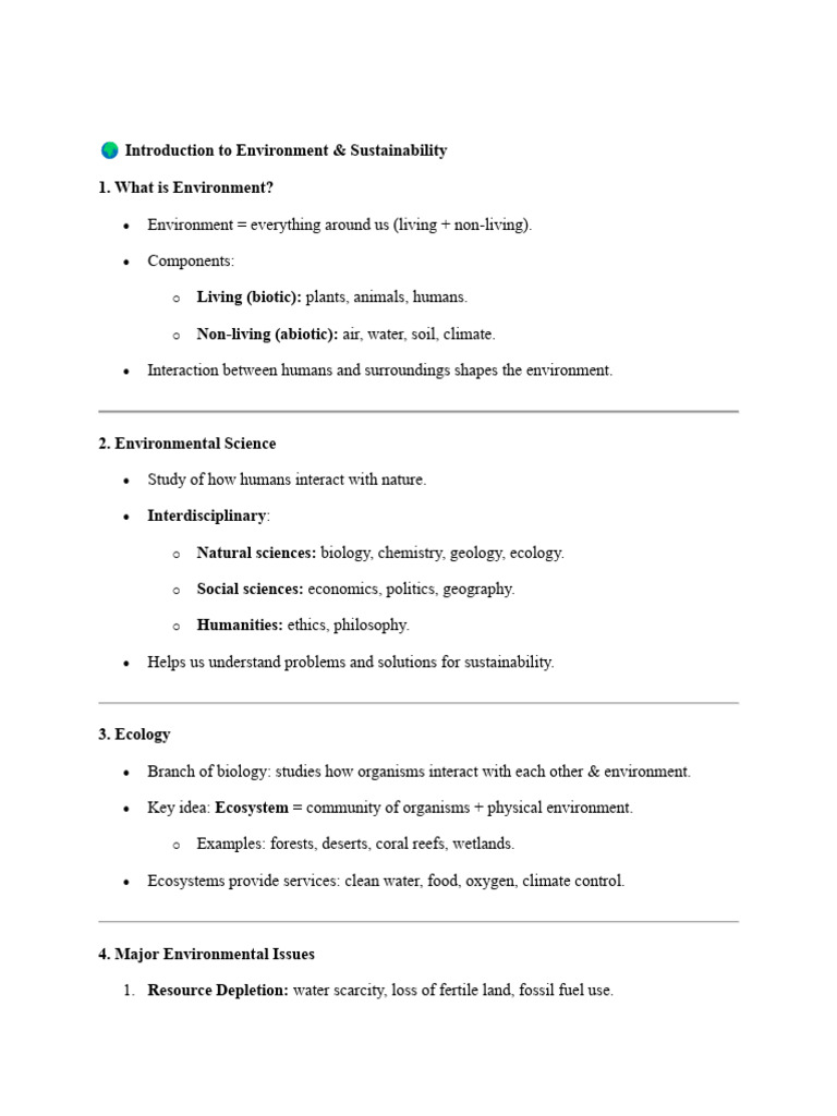 Environment and Sustainability Overview | PDF | Waste | Pollution