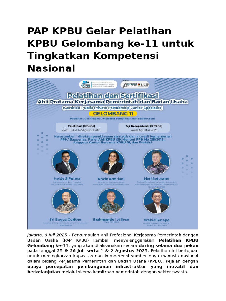 Pelatihan KPBU Gelombang ke-11 Daring | PDF
