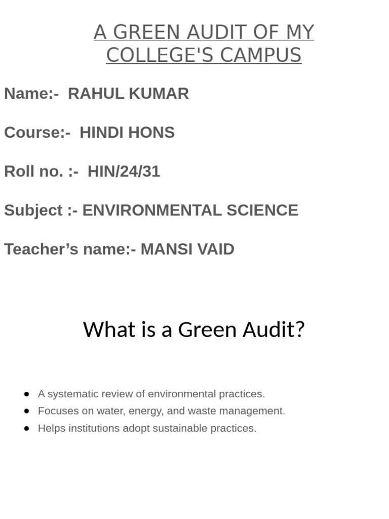 Green Audit Report for College Campus | PDF