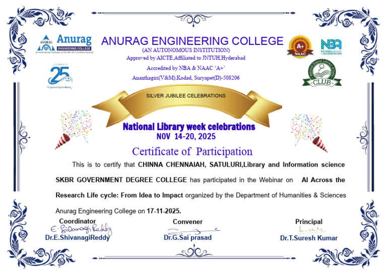 Anurag Engineering College Webinar Certificate | PDF