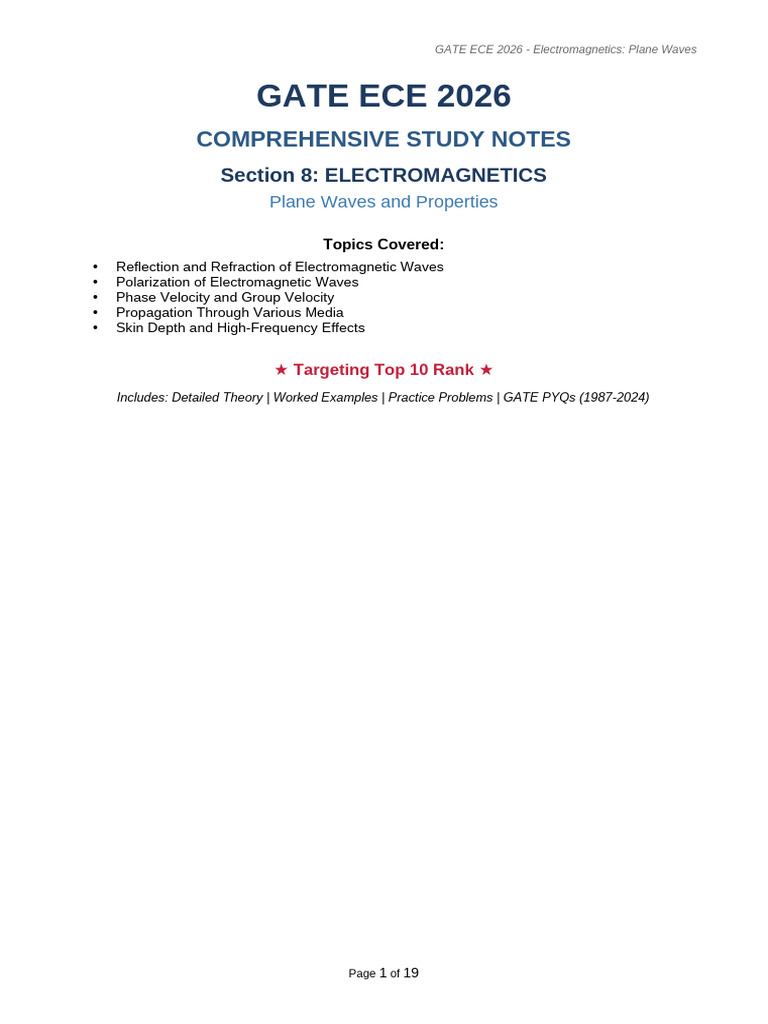 GATE ECE 2026 Electromagnetics Study Guide | PDF | Polarization (Waves ...