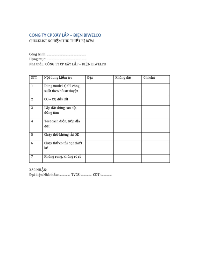 Form Checklist Bom Biwelco | PDF