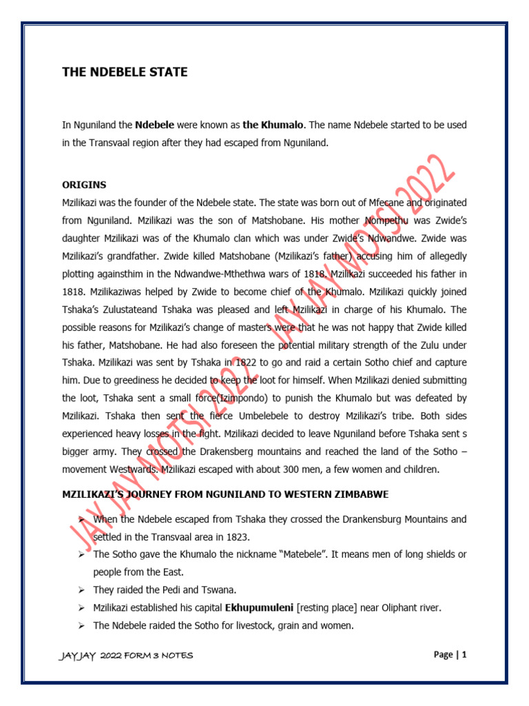Ndebele State Origins and Migration History | PDF | Southern Africa