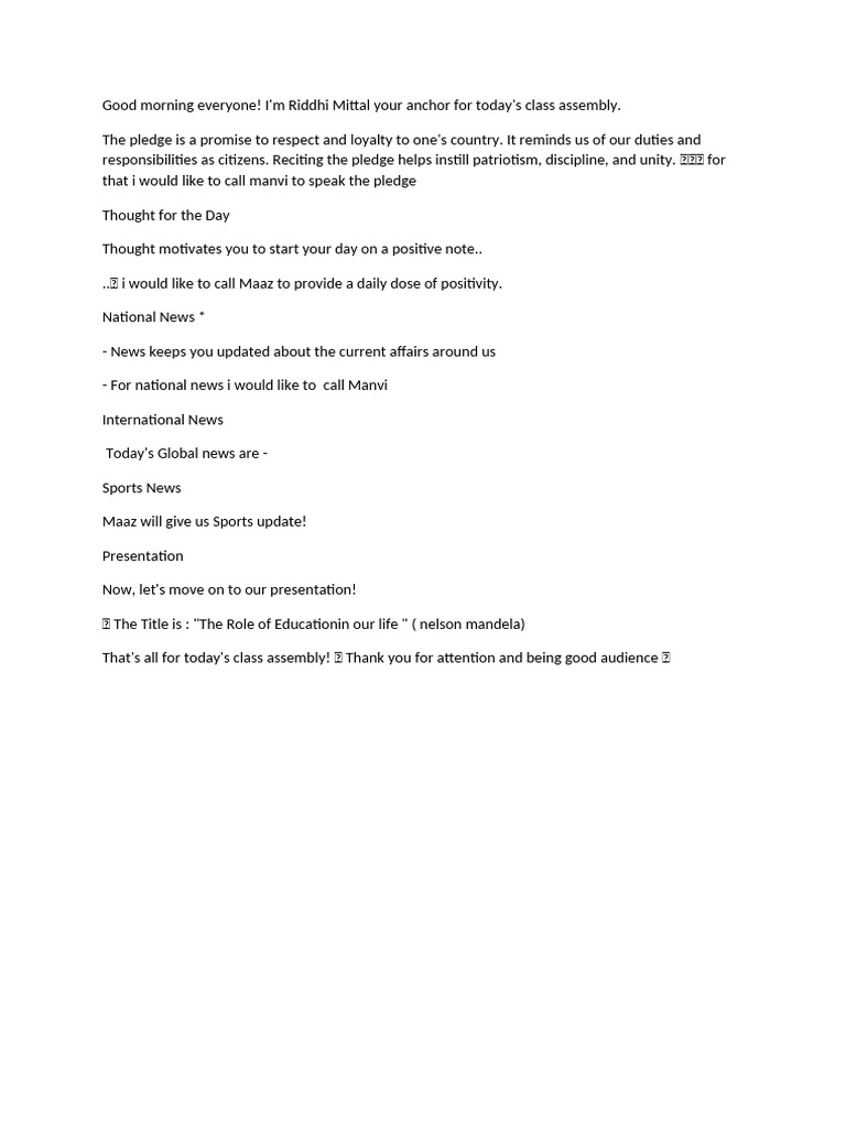Class Assembly Agenda and Highlights | PDF