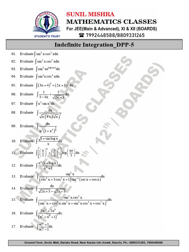 Indefinite Integration Problems List | PDF