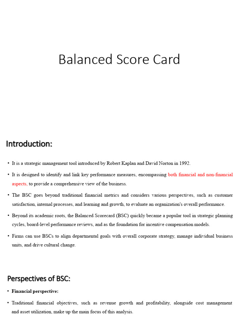 Balanced Scorecard Overview and Metrics | PDF | Performance Indicator ...