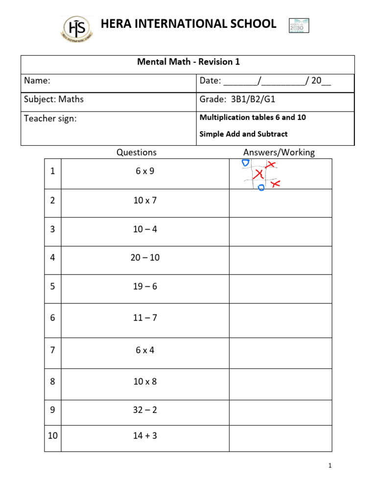 Mental Maths G3 Revision | PDF