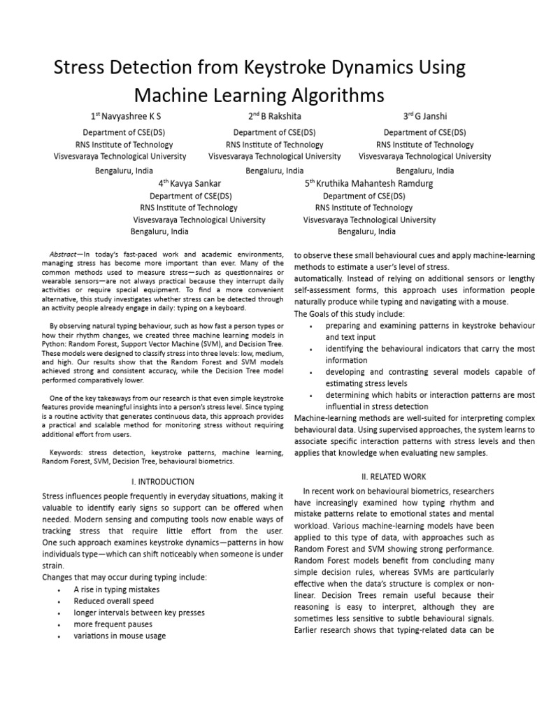 Keystroke-Based Stress Detection Models | PDF | Machine Learning ...