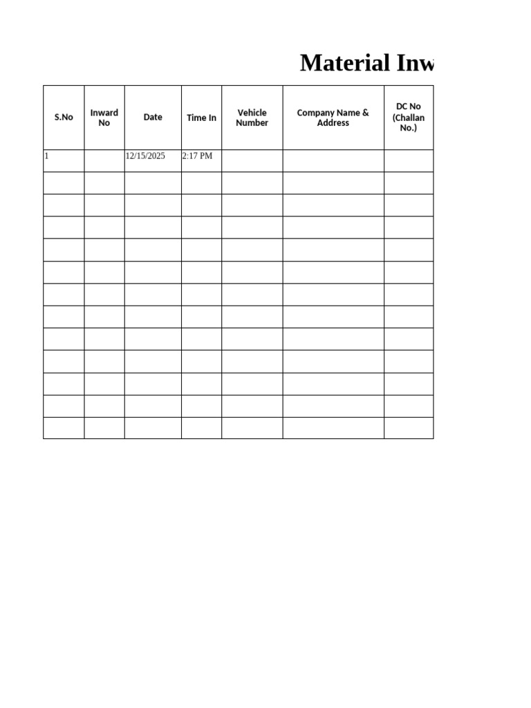 426204931 Format for Material Inward Register Doc (1) | PDF | Plumbing ...
