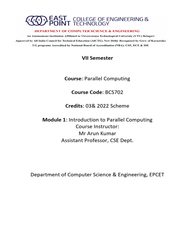 Parallel Computing Course Overview | PDF