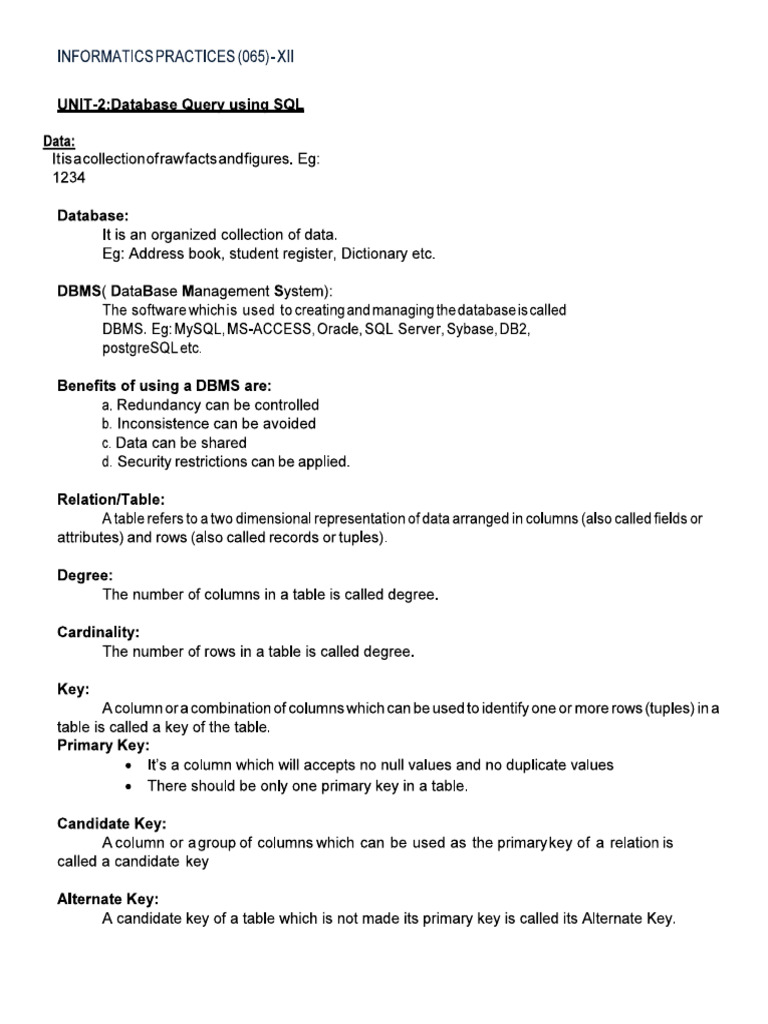 SR - Ip-My SQL Notes | PDF