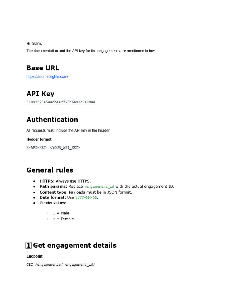 API Key and Engagements Documentation | PDF