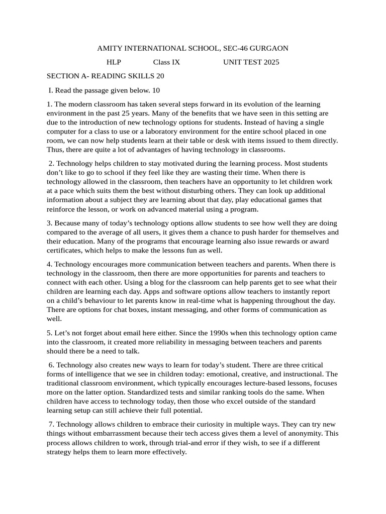 HLP CLASS IX UT | PDF | Classroom | Teachers