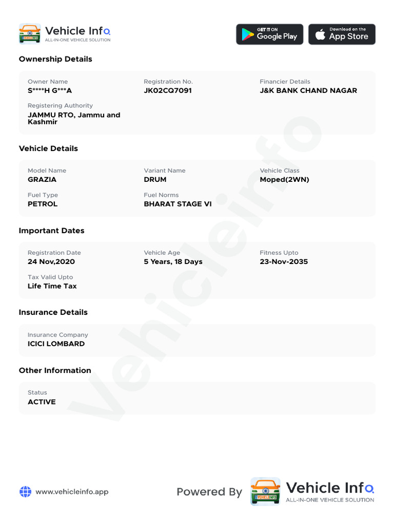 Vehicle Ownership and Details Lookup | PDF