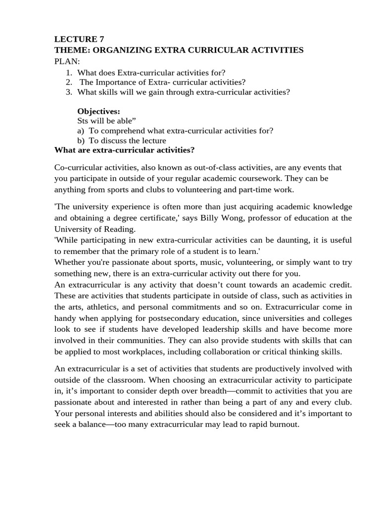 Organizing Effective Extra-Curricular Activities | PDF | Curriculum ...