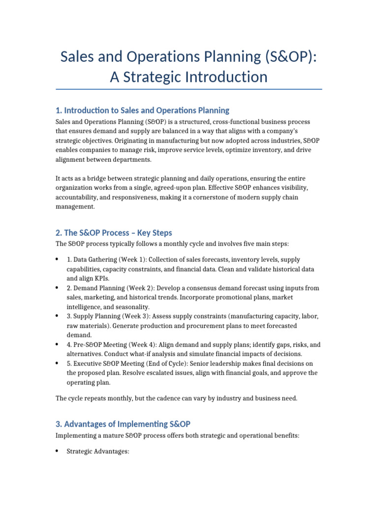 Sales and Operations Planning Overview | PDF | Supply Chain | Business ...