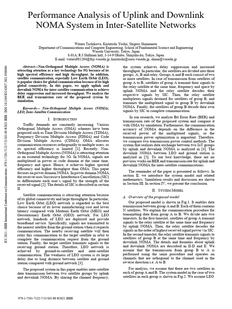 NOMA Performance in Inter-Satellite Networks | PDF | Communications ...