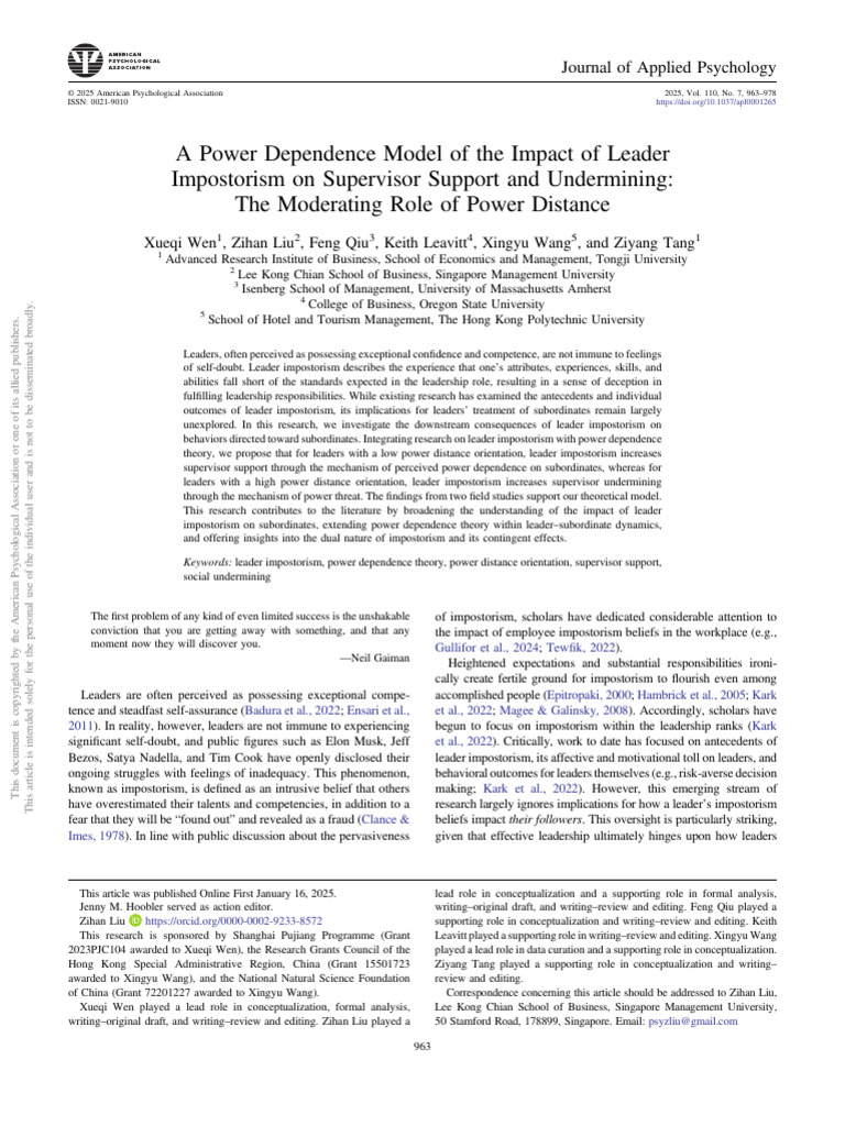 A Power Dependence Model of The Impact of Leader | PDF | Leadership ...