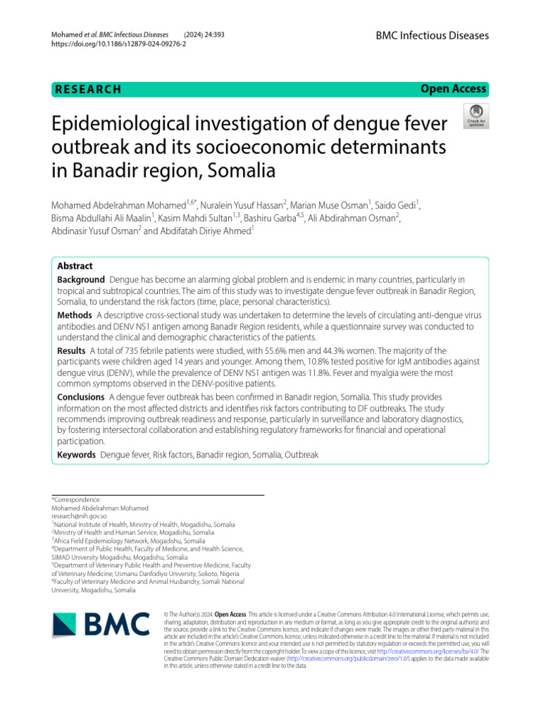 Dengue Fever Outbreak in Banadir, Somalia | PDF | Aedes Aegypti | Human ...