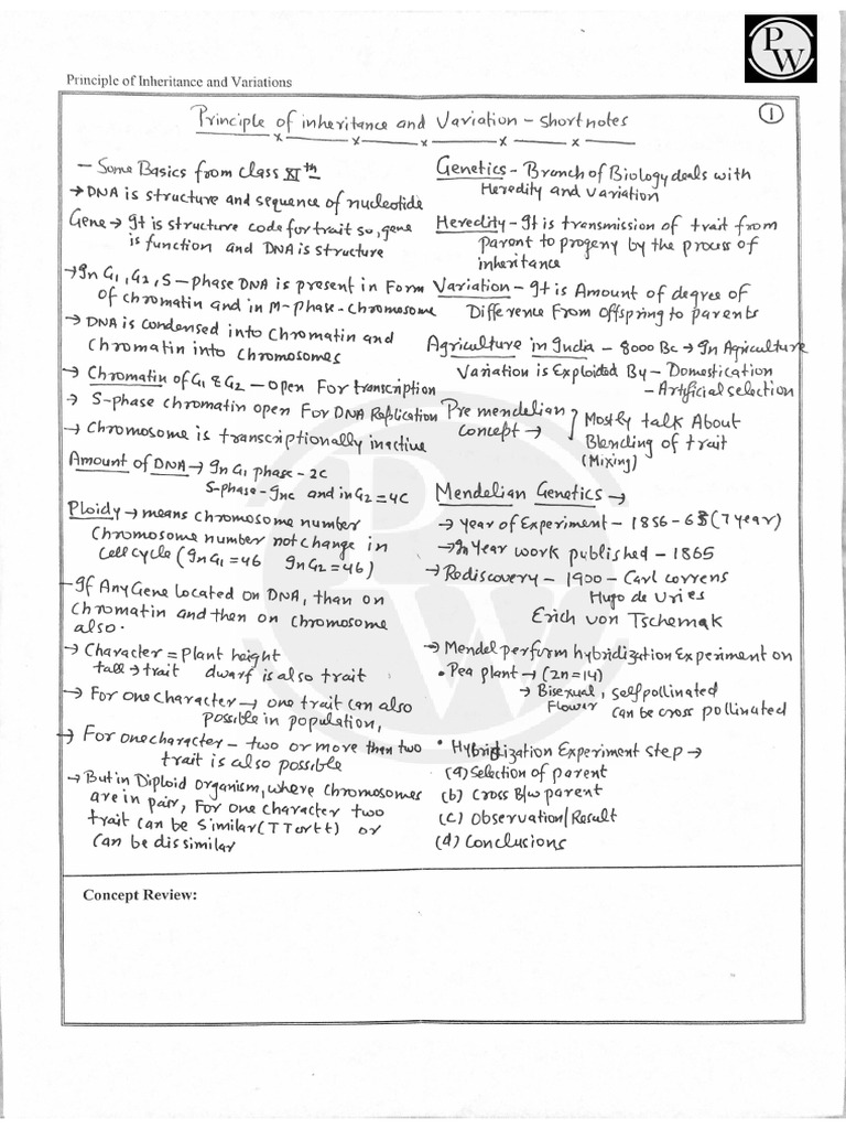 Principles of Inheritance and Variation _ Handwritten Notes-2 | PDF