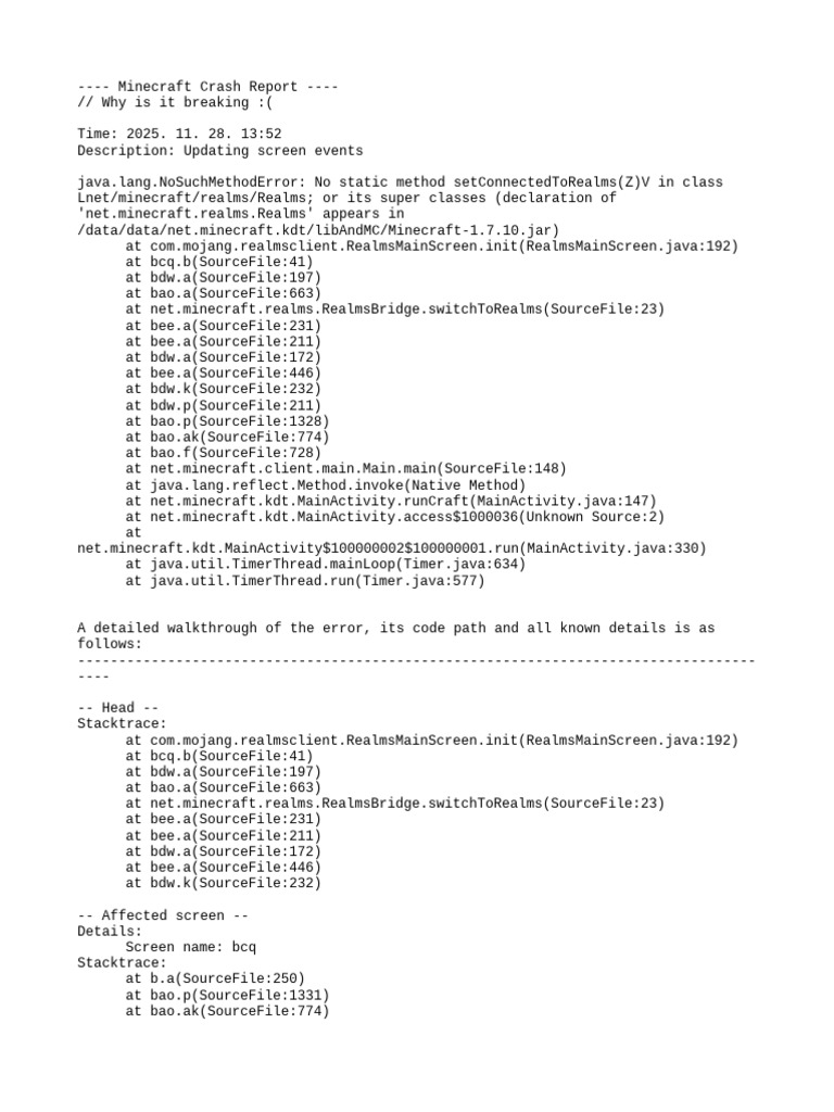 Minecraft 1.7.10 Crash Report Analysis | PDF | Java (Programming ...