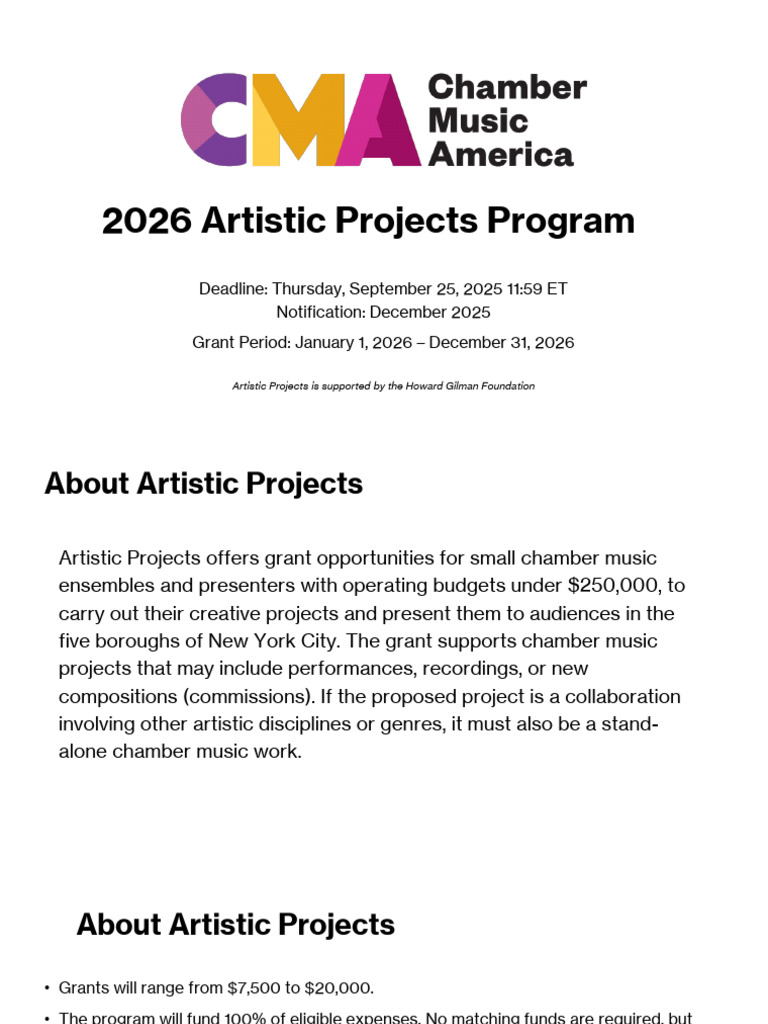 2026 NYC Chamber Music Grants Guide | PDF | Chamber Music | Concert