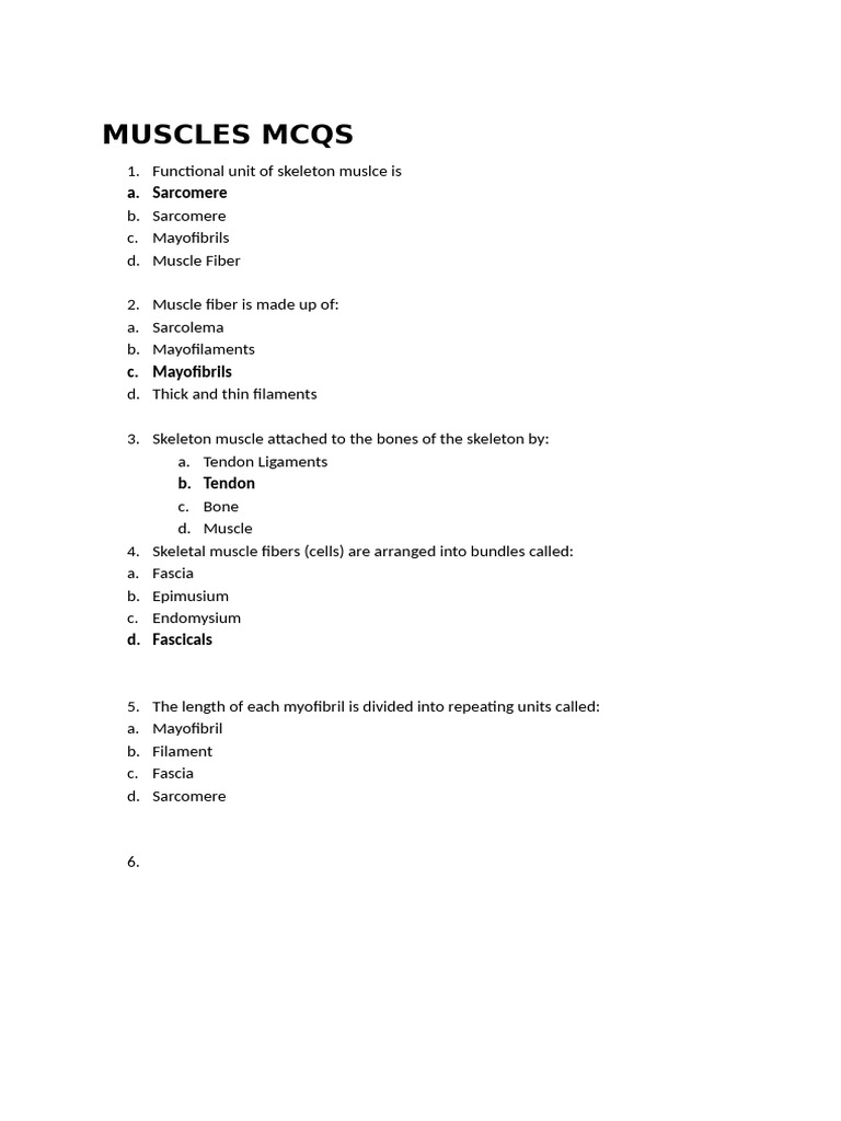 Skeletal Muscle MCQs for Study | PDF