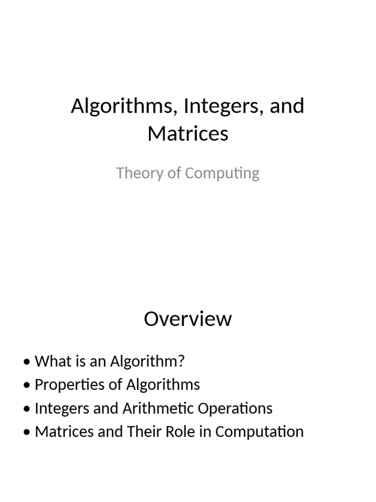 Algorithms, Integers, and Matrices Explained | PDF