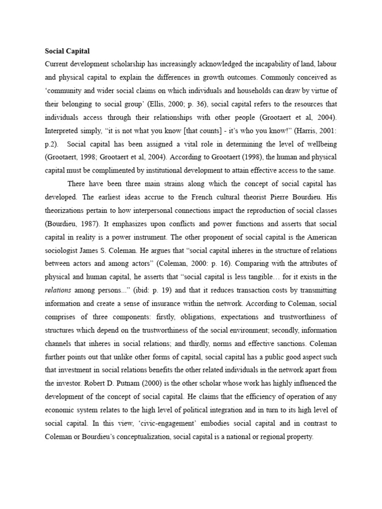 Concept of Social Capital | PDF | Social Capital | Psychological Concepts