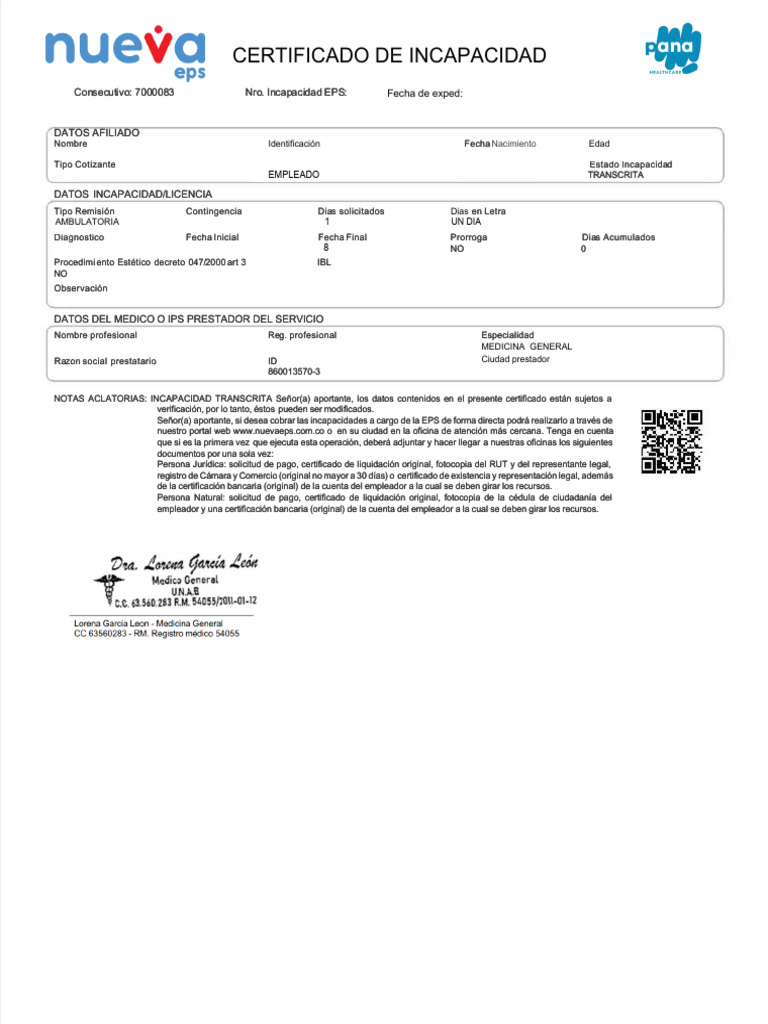 Certificado de Incapacidad Laboral | PDF