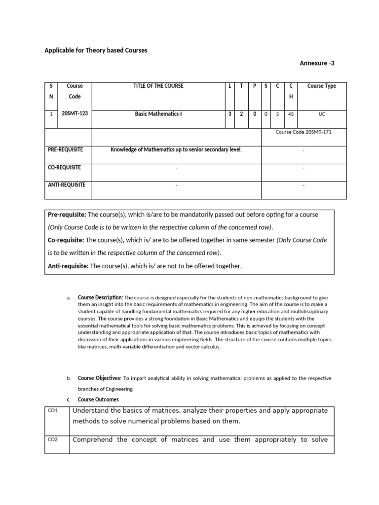 Basic Mathematics Course Overview | PDF | Matrix (Mathematics) | Derivative