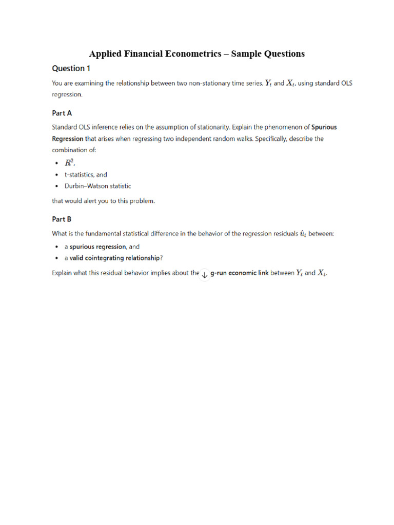 Applied Financial Econometrics - Sample Questions | PDF