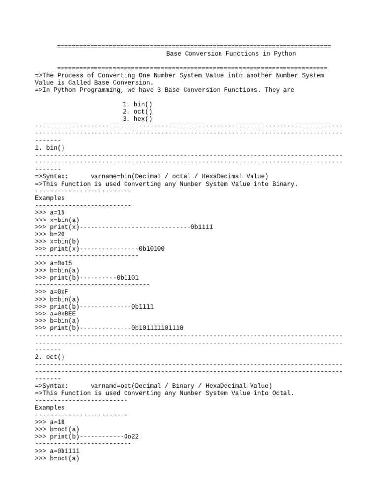 Base Conversion Functions in Python | PDF | Encodings | Naming Conventions