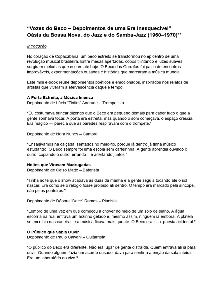 Mini eBook Beco Das Garrafas | PDF | Canto | Jazz