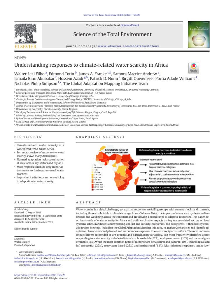 Climate Water Scarcity Responses in Africa | PDF | Water Scarcity | Drought