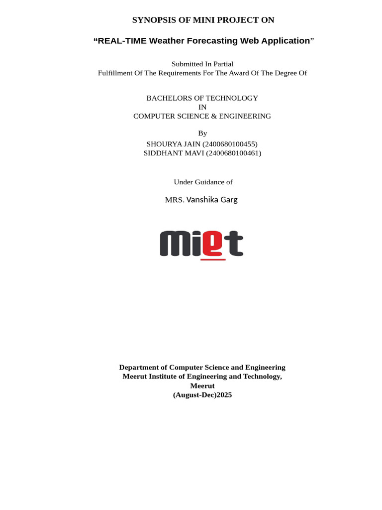 Synopsis of Mini Project On | PDF | World Wide Web | Internet & Web