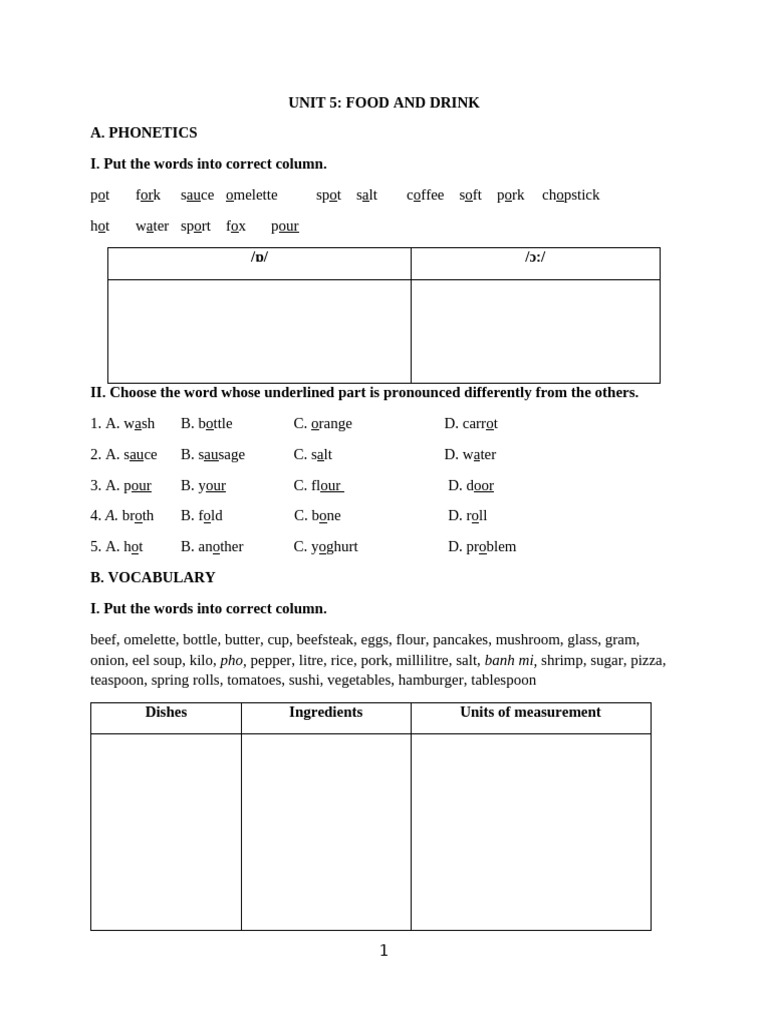 Food and Drink Vocabulary Guide | PDF | Food And Drink Preparation | Foods