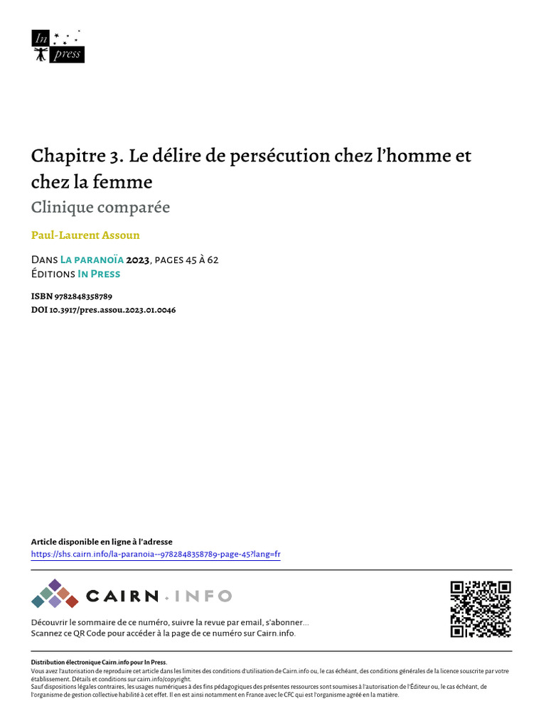 Délire de persécution : hommes vs femmes | PDF | Paranoïa | Sigmund Freud